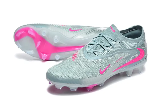 Nike Gray Pink Knit Upper Asymmetrical Lacing Firm-Ground Soccer Shoes 6