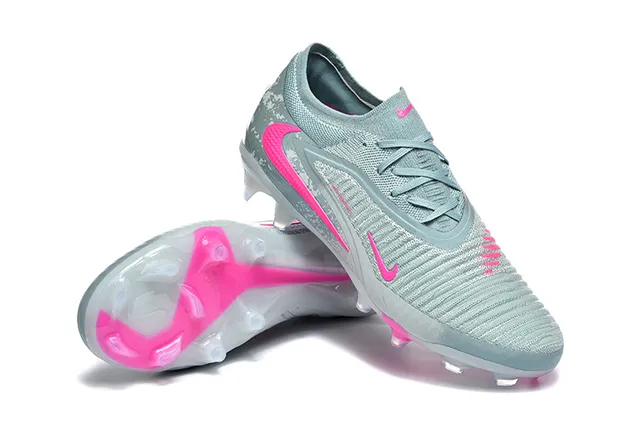 Nike Gray Pink Knit Upper Asymmetrical Lacing Firm-Ground Soccer Shoes 7