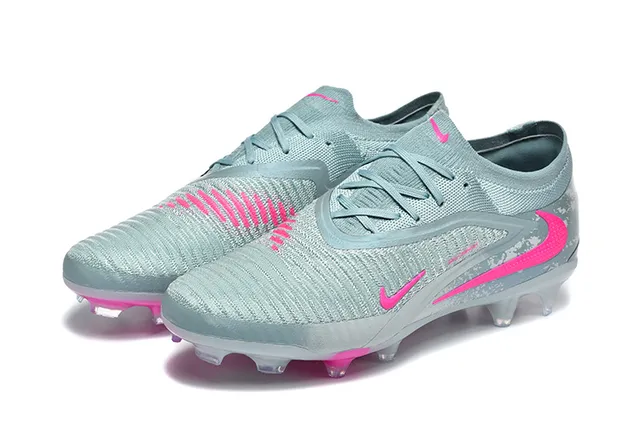 Nike Gray Pink Knit Upper Asymmetrical Lacing Firm-Ground Soccer Shoes 8