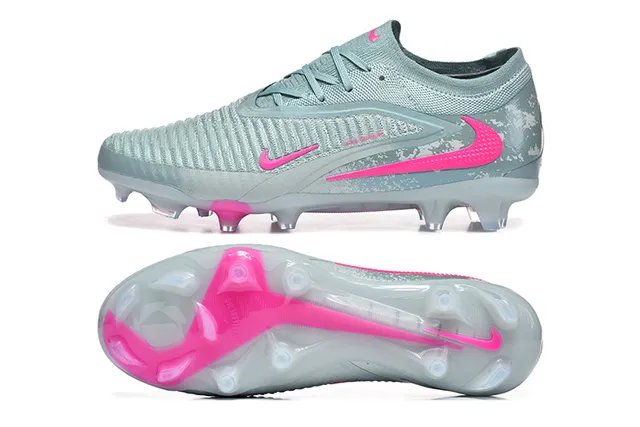 Nike Gray Pink Knit Upper Asymmetrical Lacing Firm-Ground Soccer Shoes 9