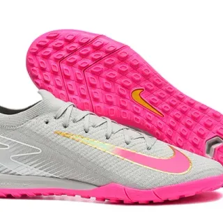 Nike Gray Pink Knit Upper Low-Cut Collar Indoor Soccer Shoes