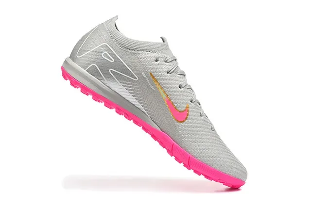 Nike Gray Pink Knit Upper Low-Cut Collar Indoor Soccer Shoes 3
