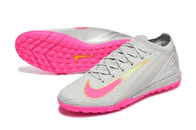Nike Gray Pink Knit Upper Low-Cut Collar Indoor Soccer Shoes 6