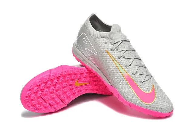 Nike Gray Pink Knit Upper Low-Cut Collar Indoor Soccer Shoes 7