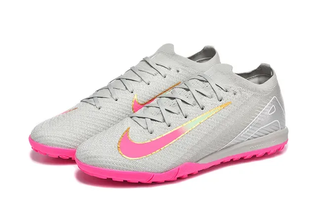 Nike Gray Pink Knit Upper Low-Cut Collar Indoor Soccer Shoes 8