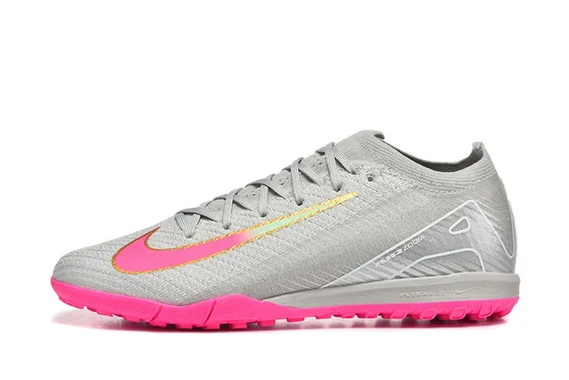 Nike Gray Pink Knit Upper Low-Cut Collar Indoor Soccer Shoes 10