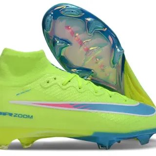 Nike Green Blue High-Cut Knit Bootie Iridescent Soleplate Firm-Ground Soccer Shoes