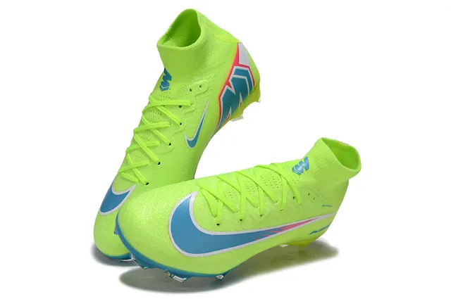 Nike Green Blue High-Cut Knit Bootie Iridescent Soleplate Firm-Ground Soccer Shoes 2