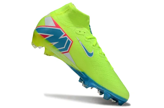 Nike Green Blue High-Cut Knit Bootie Iridescent Soleplate Firm-Ground Soccer Shoes 3