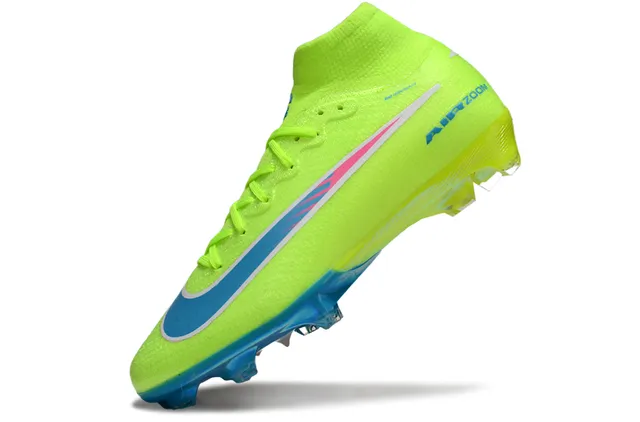Nike Green Blue High-Cut Knit Bootie Iridescent Soleplate Firm-Ground Soccer Shoes 4