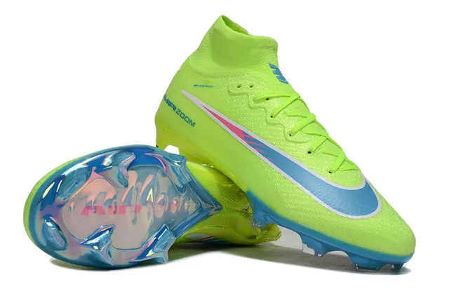 Nike Green Blue High-Cut Knit Bootie Iridescent Soleplate Firm-Ground Soccer Shoes 5