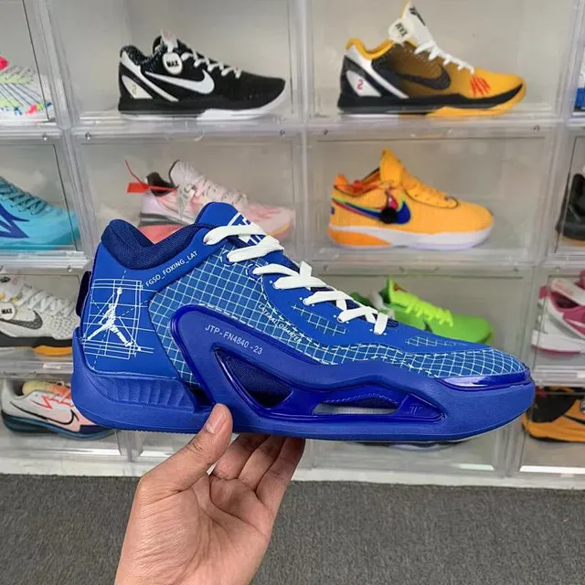 Nike Jordan 37 Low Blue White Blueprint Grid Overlay Line-Art Jumpman Basketball Shoes 2