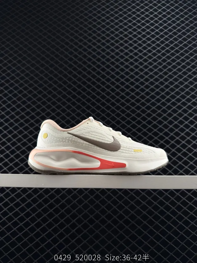 Nike Journey Run 2024 White Red Engineered Knit Upper Wave-Shaped Cushioning Running Shoes 6