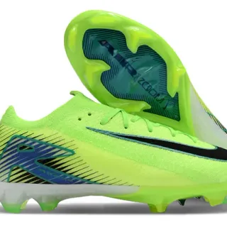 Nike Mercurial Vapor Green Blue Neon Lime Knit Upper Black Swoosh Overlay Firm-Ground Soccer Shoes