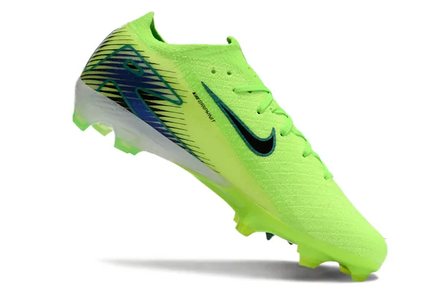 Nike Mercurial Vapor Green Blue Neon Lime Knit Upper Black Swoosh Overlay Firm-Ground Soccer Shoes 2