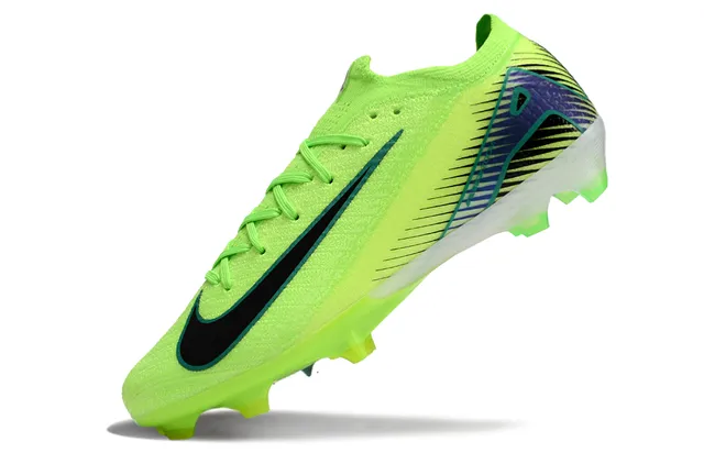 Nike Mercurial Vapor Green Blue Neon Lime Knit Upper Black Swoosh Overlay Firm-Ground Soccer Shoes 3