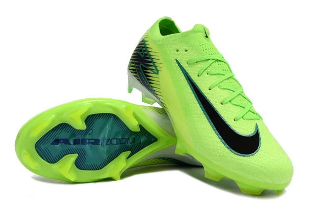 Nike Mercurial Vapor Green Blue Neon Lime Knit Upper Black Swoosh Overlay Firm-Ground Soccer Shoes 4