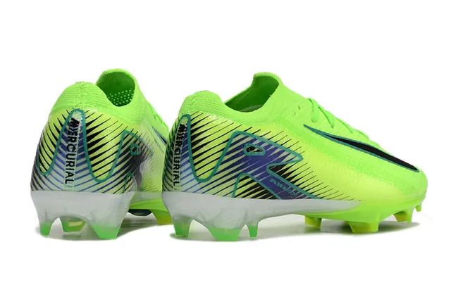 Nike Mercurial Vapor Green Blue Neon Lime Knit Upper Black Swoosh Overlay Firm-Ground Soccer Shoes 5