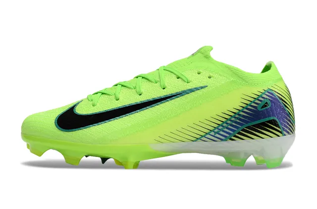 Nike Mercurial Vapor Green Blue Neon Lime Knit Upper Black Swoosh Overlay Firm-Ground Soccer Shoes 7