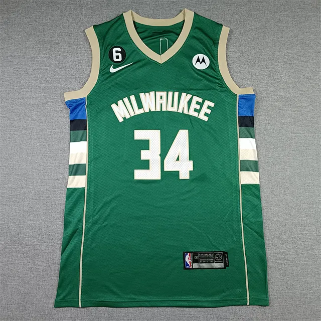 Nike Milwaukee Bucks Giannis Antetokounmpo #34 Swingman Green Beige Sleeveless V-Neck Jersey 2