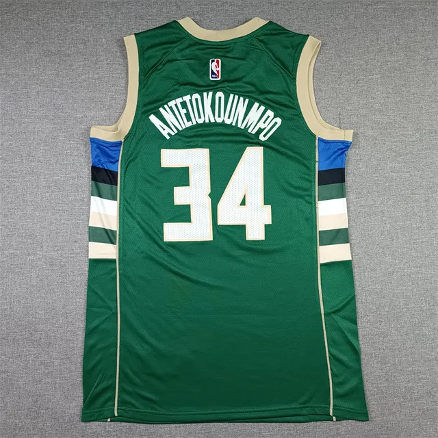 Nike Milwaukee Bucks Giannis Antetokounmpo #34 Swingman Green Beige Sleeveless V-Neck Jersey 3