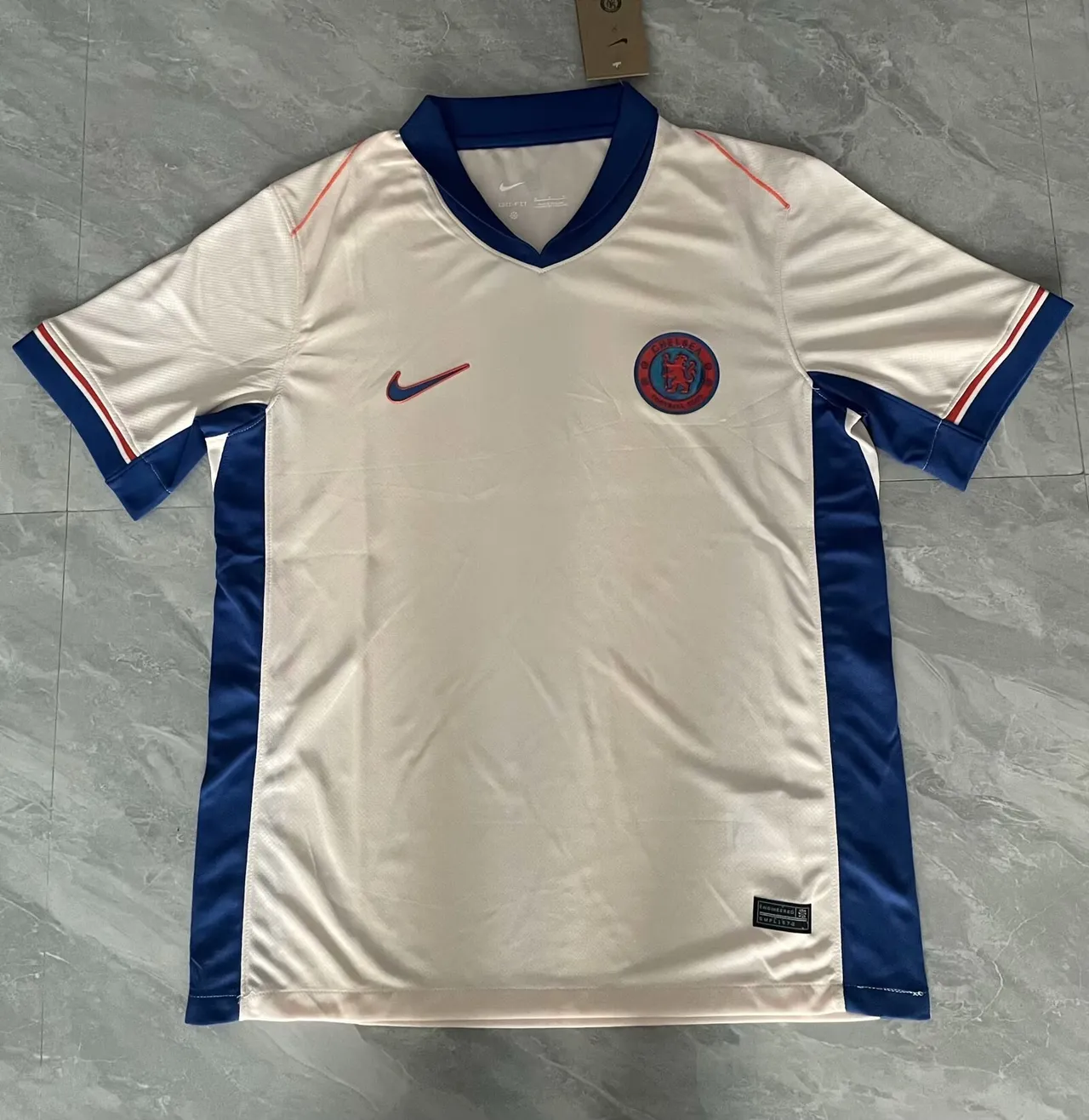 Nike Off-White Navy Red Trim V-Neck Athletic Jersey 3