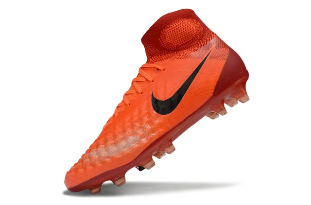 Nike Orange Black High-Cut Sock-Fit Collar Textured Forefoot Cage Firm-Ground Soccer Shoes 3