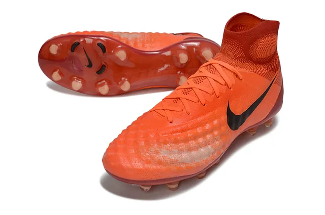 Nike Orange Black High-Cut Sock-Fit Collar Textured Forefoot Cage Firm-Ground Soccer Shoes 5