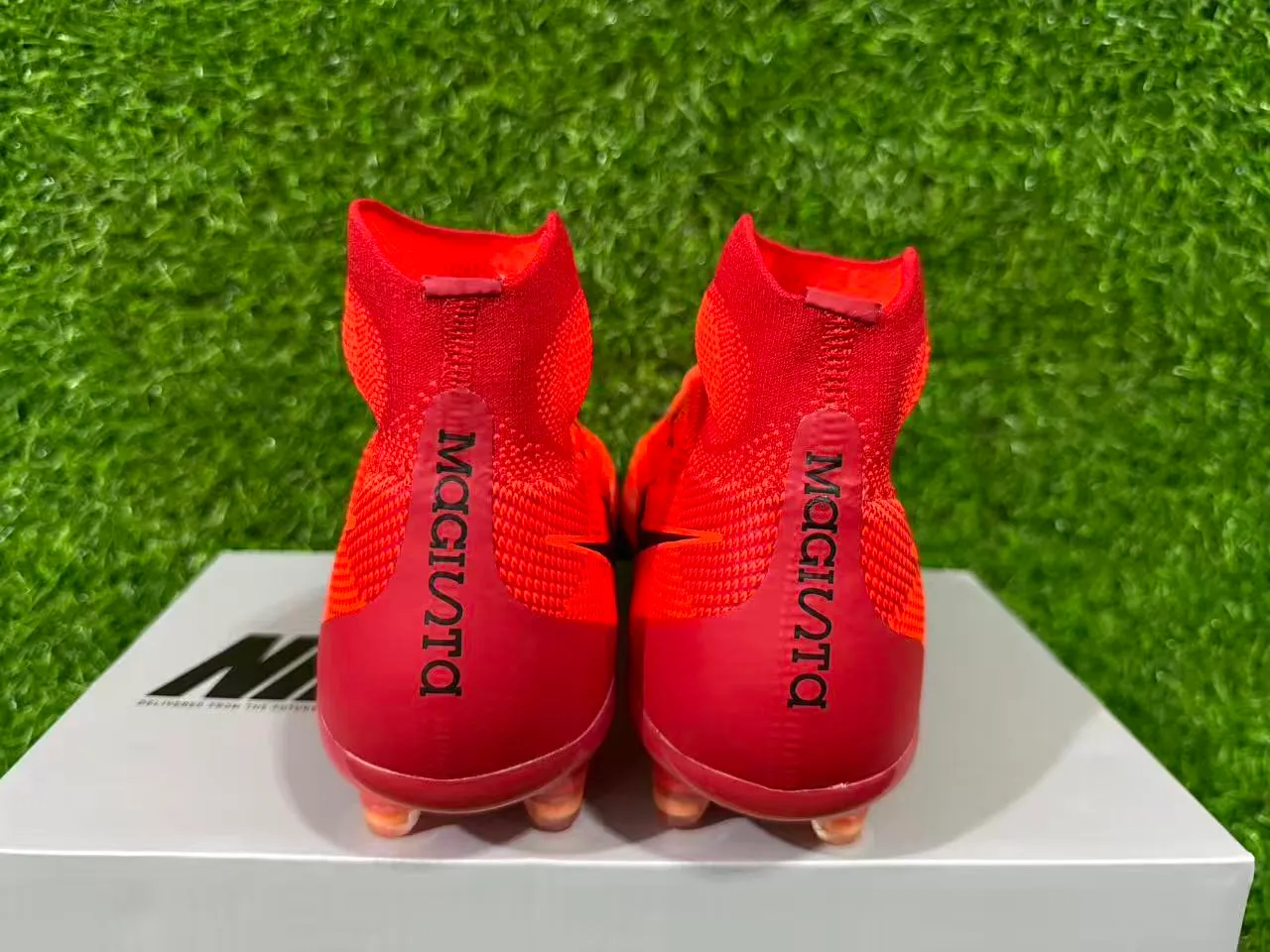 Nike Orange Black High-Cut Sock-Fit Collar Textured Forefoot Cage Firm-Ground Soccer Shoes 13