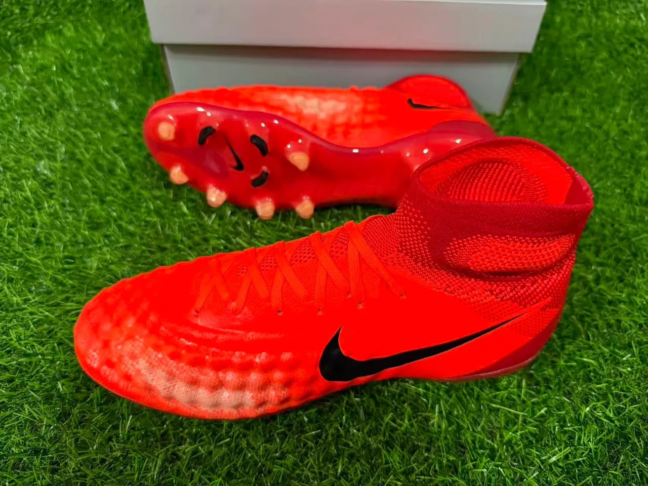 Nike Orange Black High-Cut Sock-Fit Collar Textured Forefoot Cage Firm-Ground Soccer Shoes 15