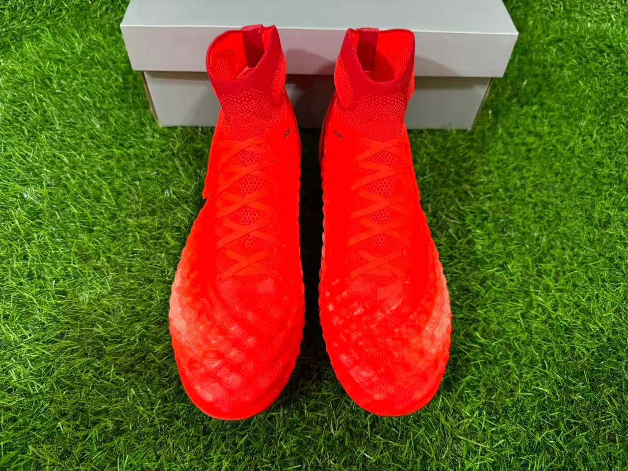 Nike Orange Black High-Cut Sock-Fit Collar Textured Forefoot Cage Firm-Ground Soccer Shoes 16