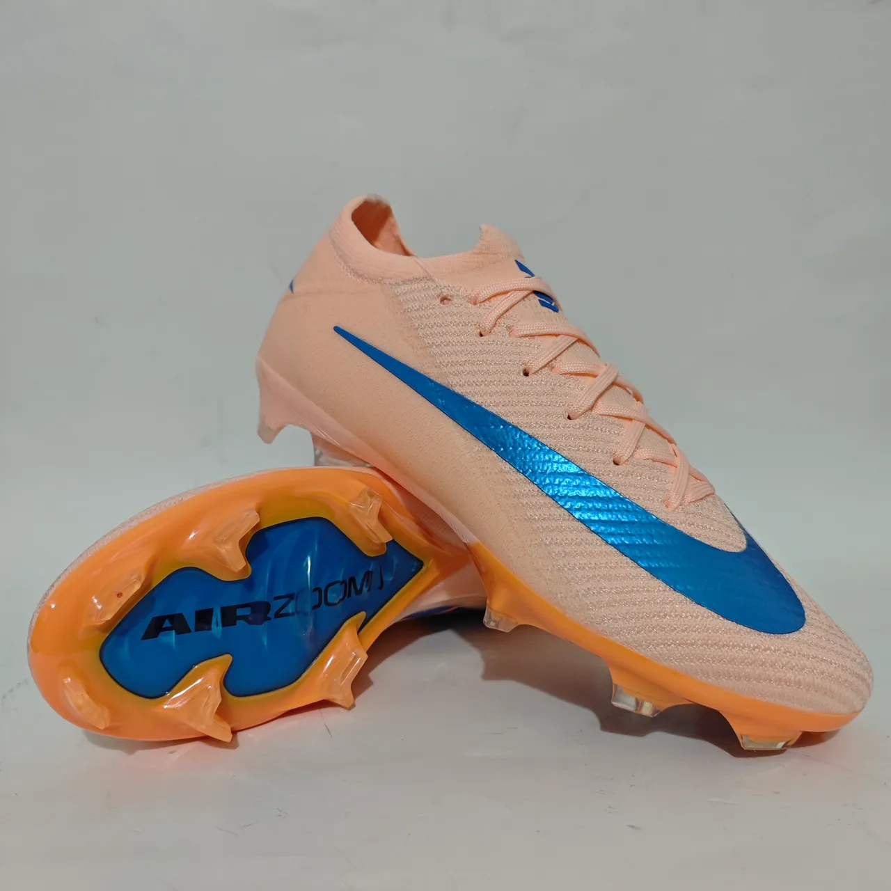 Nike Orange Blue Flyknit Upper Asymmetric Lacing Firm-Ground Soccer Shoes 11