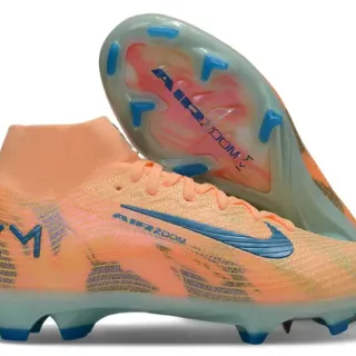 Nike Orange Blue High-Cut Sock-Fit Collar Flyknit Upper Firm-Ground Soccer Shoes
