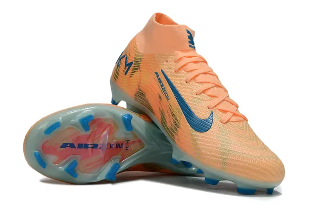 Nike Orange Blue High-Cut Sock-Fit Collar Flyknit Upper Firm-Ground Soccer Shoes 2
