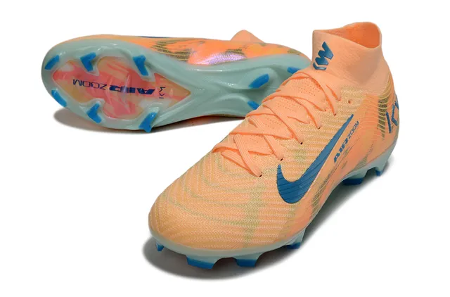 Nike Orange Blue High-Cut Sock-Fit Collar Flyknit Upper Firm-Ground Soccer Shoes 3