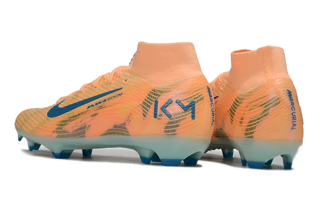 Nike Orange Blue High-Cut Sock-Fit Collar Flyknit Upper Firm-Ground Soccer Shoes 4