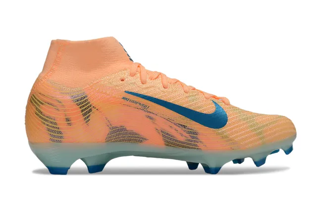 Nike Orange Blue High-Cut Sock-Fit Collar Flyknit Upper Firm-Ground Soccer Shoes 5