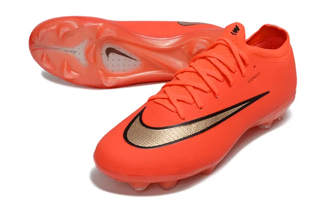 Nike Orange Gold Low-Cut Knit Upper Sock-Fit Collar Firm-Ground Soccer Shoes 3