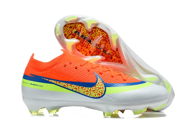 Nike Chaussures de Football Orange Vert Coupe Basse Upper en Maille Ajustement Dynamique Collar Sol Ferme 2