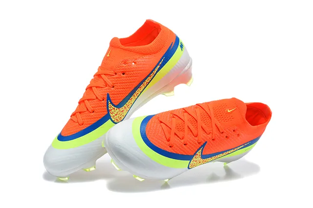 Nike Chaussures de Football Orange Vert Coupe Basse Upper en Maille Ajustement Dynamique Collar Sol Ferme 3