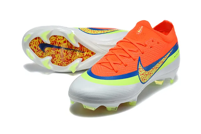 Nike Chaussures de Football Orange Vert Coupe Basse Upper en Maille Ajustement Dynamique Collar Sol Ferme 7