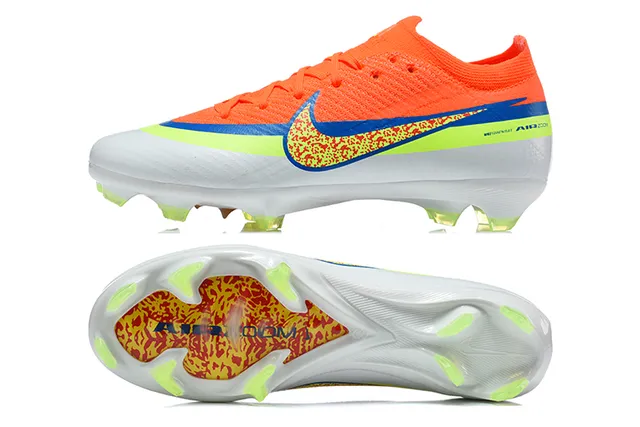 Nike Chaussures de Football Orange Vert Coupe Basse Upper en Maille Ajustement Dynamique Collar Sol Ferme 9