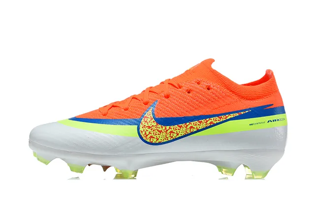 Nike Chaussures de Football Orange Vert Coupe Basse Upper en Maille Ajustement Dynamique Collar Sol Ferme 10