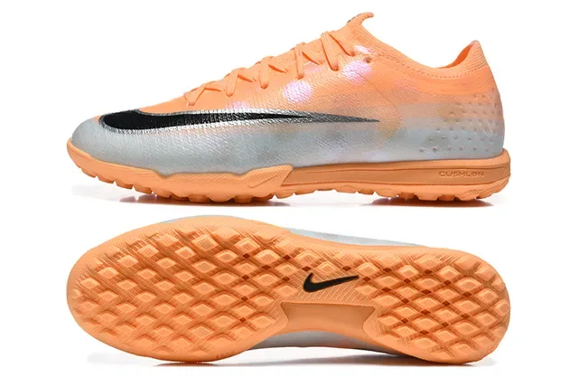 Nike Chaussures de football turf synthétiques orange argent coupe basse 9
