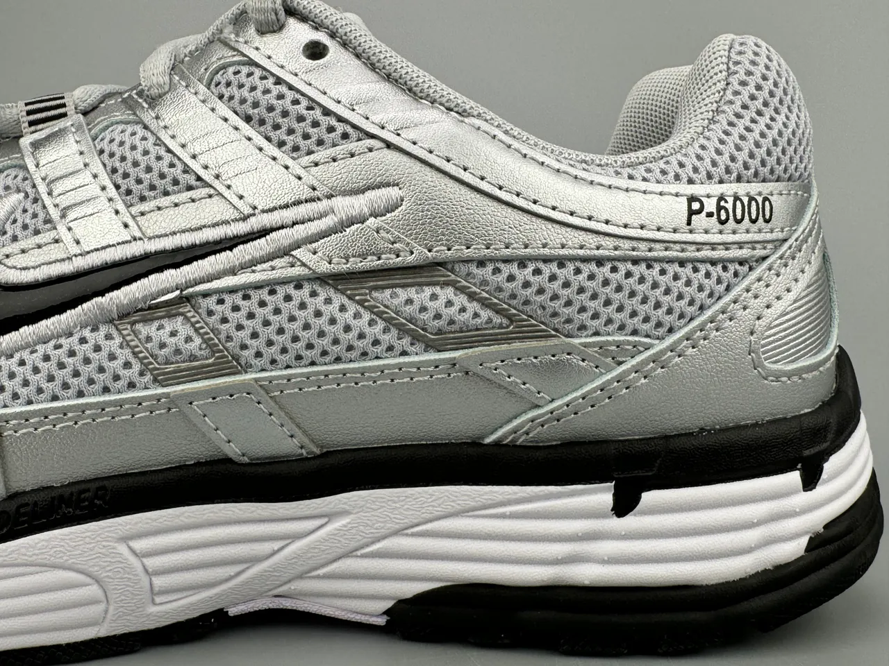 Nike P-6000 Metallic Silver Black White Running Shoes 7