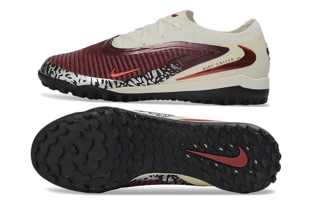 Nike Phantom GT Upper Tricot Beige Borgoña Texturisé Overlay Cage Maroon Chaussures de Football Turf 5