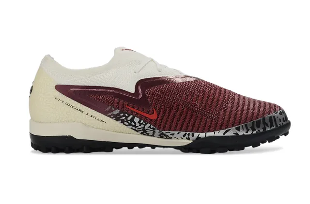 Nike Phantom GT Upper Tricot Beige Borgoña Texturisé Overlay Cage Maroon Chaussures de Football Turf 6