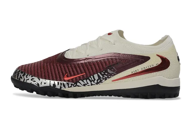 Nike Phantom GT Upper Tricot Beige Borgoña Texturisé Overlay Cage Maroon Chaussures de Football Turf 8