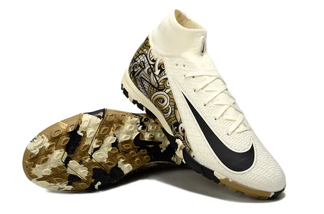 Nike Phantom GT Beige Multicolor Upper Flyknit Col de chaussette Turf Chaussures de football 3