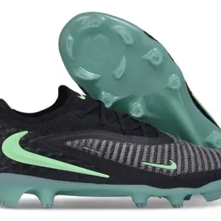 Nike Phantom GT أسود أخضر محبوك أعلى نسيج مضلع مخفف كعب أرض ثابتة أحذية كرة القدم